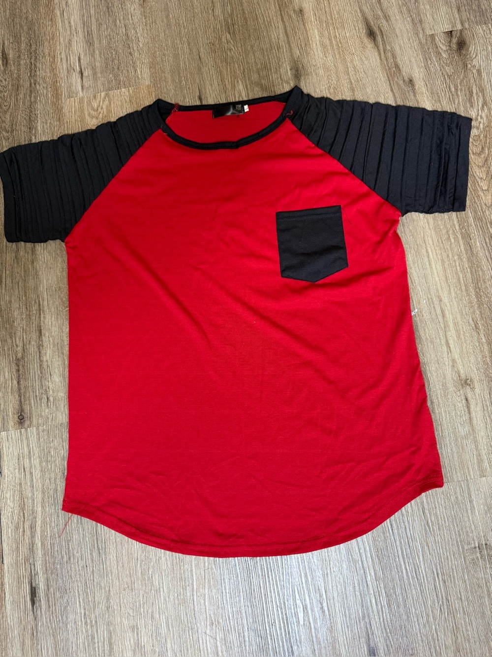 Men's Red Raglan Short Sleeve Pocket Tee with Black Sleeves